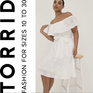 Torrid White Off-Shoulder Tie-Waist Skater Dress, Size 0, Large, Size 12, NWT!